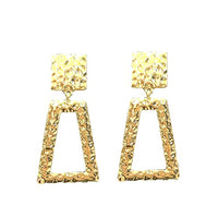 Statement Polished Metal Hammered Texture Trapezoid Hoop Clip On Earrings, 2.87" (Polished Gold Tone)