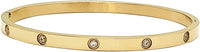 Chic And Stunning CZ Crystals In Stainless Steel Stackable Hinged Cuff Designer Bangle Bracelet, 6.5" (Gold PVD Round Stone)