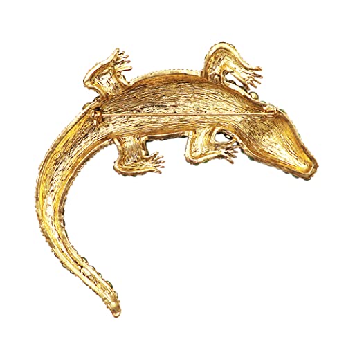 Stunning Gold Tone Statement Crystal Rhinestone Alligator Brooch, 4"