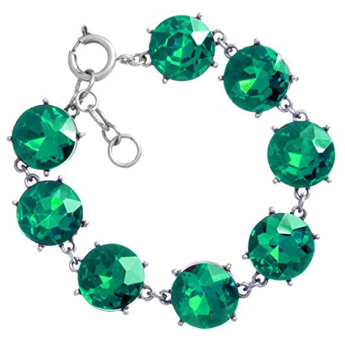 Stunning Vintage Vibes Colorful Large Round Rock Candy Crystals Statement Link Bracelet, 7.5"+1" Extender (Emerald Green Silver Tone)