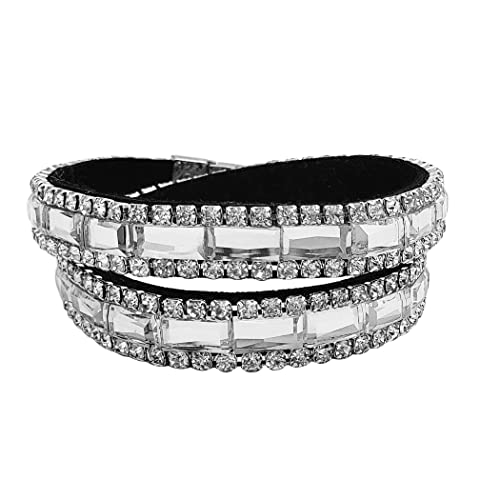 Stunning Baguette Crystal Double Wrap Magnetic Clasp Bracelet, 14.5" Clear