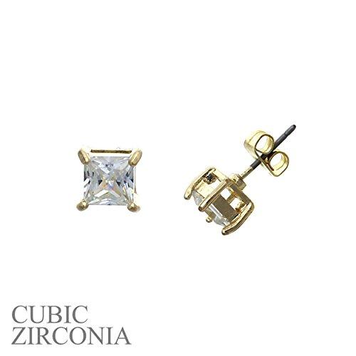 Premium Cubic Zirconia Square Cut Stud Earrings (Gold Tone)