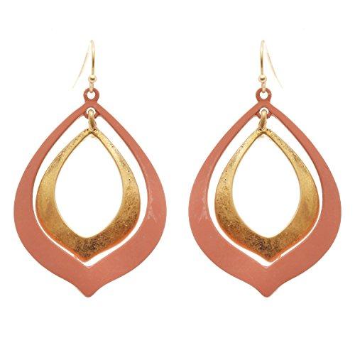 Geometric Open Cut Metal Dangle Earrings (Rose Pink)
