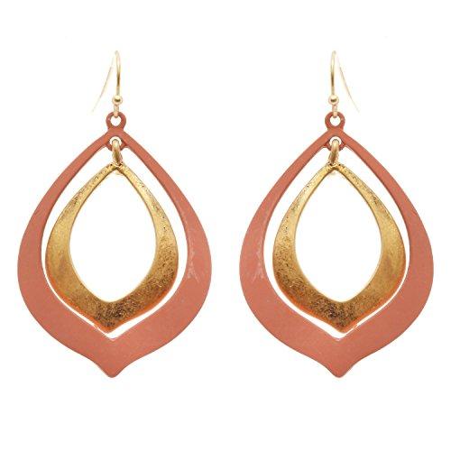 Geometric Open Cut Metal Dangle Earrings (Rose Pink)