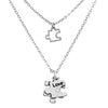 Set of 2 Polished Metal With Crystal Rhinestone Autism Awareness Puzzle Piece Charm Necklaces, (Silver Tone)16"-19" & 18"-21" with the 3" Extender