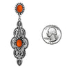 Vintage Vibe Western Style Semi Precious Coral Orange Howlite Stone Textured Metal Dangle Earrings, 2.82"
