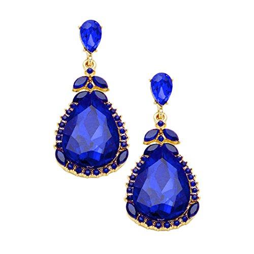Crystal Rhinestone Dangle Statement Earrings (Blue)
