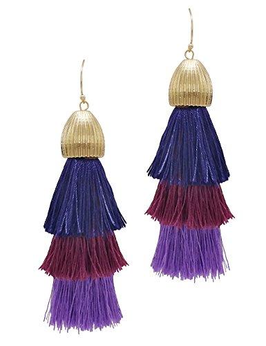 Ombre Thread Tassel Long Dangle Earrings (Purple)