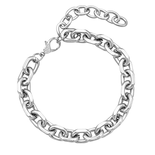 Stunning Matte Metal Chunky Cable Chain Bracelet, 7.5"+2" Extender Silver