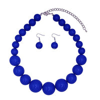 Statement Piece X-Large Holiday Simulated Pearl Strand Bib Necklace Earrings Set, 18"+4" Extender (Royal Blue Silver Tone)