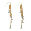 Chic And Colorful Thread Tassels On Gold Tone Metal Fringe Long Dangle Earrings, 3.5"