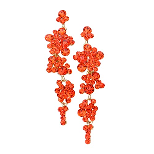 Women's Crystal Rhinestone Bubble Dangle Statement Earrings 3.25 Inches (Orange Crystal Gold Tone)