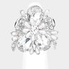 Rosemarie Collections Women's Stunning Crystal Teardrop And Pave Petals With Simulated Pearl Statement Flower Stretch Cocktail Ring (SMALL, Clear Crystal Silver Tone)