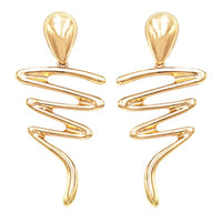 Unique Polished Metal Ribbon Scroll Metal Dangle Clip On Style Earrings, 3" (Polished Gold Tone)