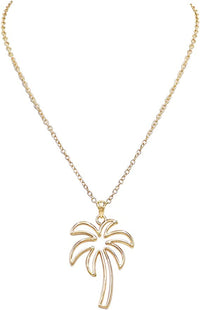 Fun Gold Tone Palm Tree Outline Pendant Necklace, 18"+3" Extender