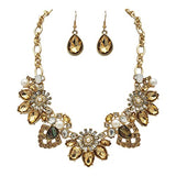 Mesmerizing Art Deco Crystal Flowers Statement Necklace Earrings Bridal Gift Set, 15