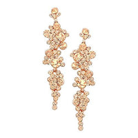 Crystal Rhinestone Bubble Long Dangle Statement Earrings (Peach Crystal Rose Gold Tone) 3.25 inches