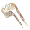 10 Row Multi-strand Flexible Wire Crystal Rhinestone Fringe Statement Gold Tone Cuff Bracelet