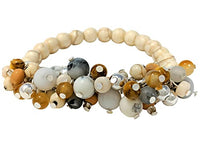 Bohemian Chic Natural Howlite Stone With Faceted Crystal Charm Cluster Stacking Statement Stretch Bracelet, 6.75"