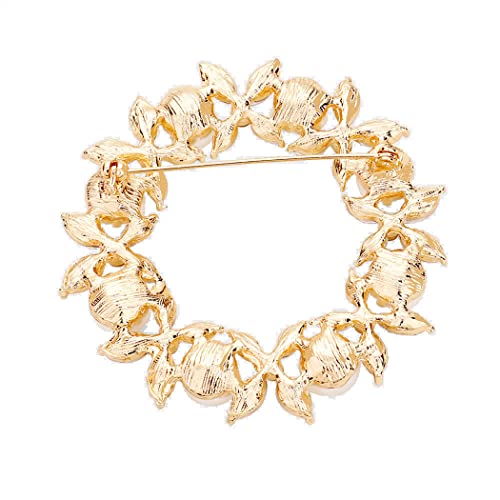 Stunning Floral Vibes Statement Crystal And Simulated Pearl Wreath Brooch, 2.5" (Cream Pearl Gold Tone Clear Crystal)