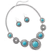 Rosemarie Collections Women Western Style Circular Medallion Style Colored Howlite Statement Necklace Earrings Set, 18"+2" Extender (Turquoise Blue Howlite)