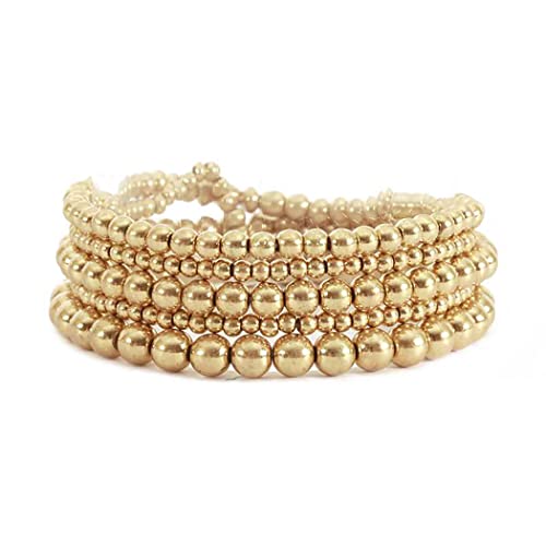 Chic Set of 5 Stacking Metal Bead Stretch Bracelets, 2.5" (Worn Gold Tone Set)