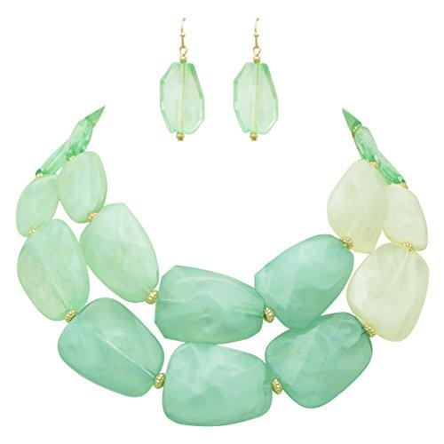 Ombre Polished Resin Statement Necklace Earring Set (Light Mint Green)