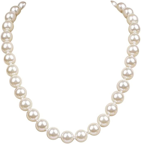 Classic Knotted Simulated 10mm Glass Pearl Necklace Strand And Hypoallergenic Post Earrings Set, 18"-21" with 3" Extender