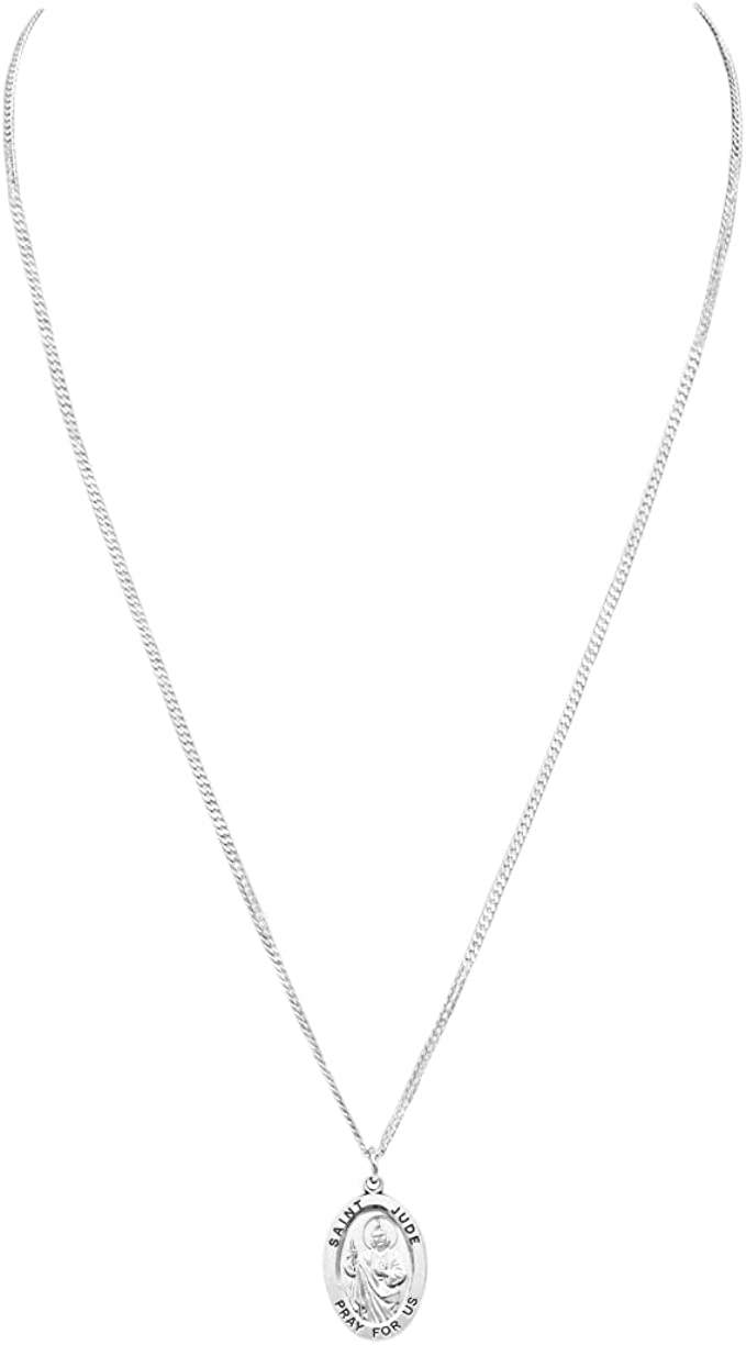 Sterling Silver Medal Pendant And Curb Chain Necklace, 24" (Saint Jude)