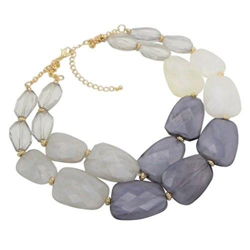 Ombre Polished Resin Statement Necklace Earring Set (Gray and White)