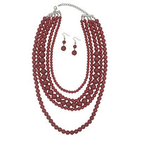 Cowgirl Chic Multi Strand Beaded Necklace And Earrings Jewelry Set, 18"+3" Extender (Coral Red)