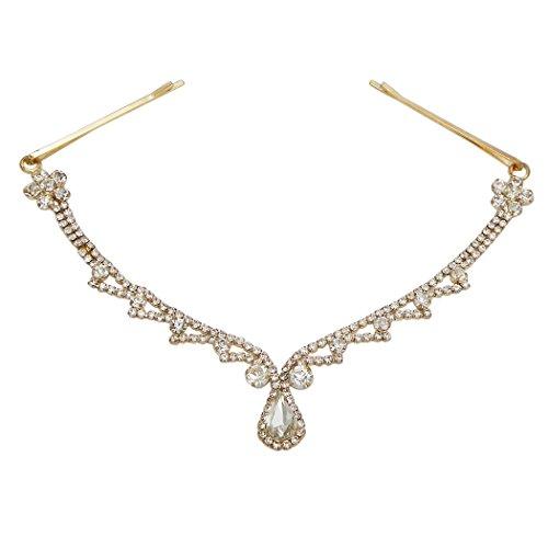 Beautiful Teardrop Crystal Rhinestone Tikka Hair Comb Head Chain (Gold Tone)