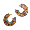 Colorful Glitter Confetti Filled Chunky Resin Hoop Hypoallergenic Post Back Earrings, 1.5"