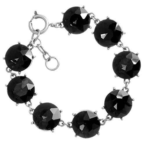 Stunning Vintage Vibes Colorful Large Round Crystal Ice Statement Bejeweled Link Bracelet, 7.5"+1" Extender (Silver Tone/Jet Black)