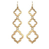 Sleek Matte Metal Textured Quatrefoil Dangle Moroccan Style Earrings, 2.75" (Matte Gold Tone)