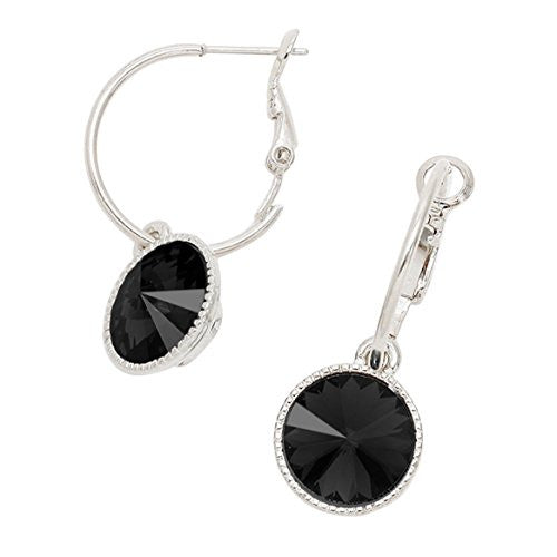 Classic Hoop Earrings With Black Austrian Crystal