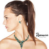 Rosemarie Collections Women's Stunning Oval Crystal Rhinestone Deep V Necklace And Earrings Statement Gift Set, 13"+3" Extender (Turquoise Blue Aged Gold Tone)