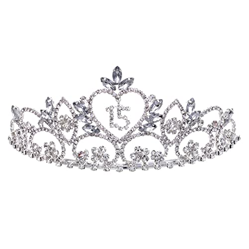 Stunning Special Birthday Crystal Rhinestone Tiara Headband Crown (15 Quinceanera Open Scroll Pattern)