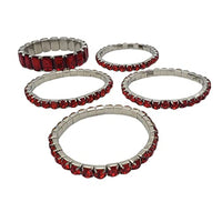 Stunning Statement Set Of 5 Colorful Crystal Rhinestone Stretch Bracelets, 6.75" (Red Crystal Silver Tone)