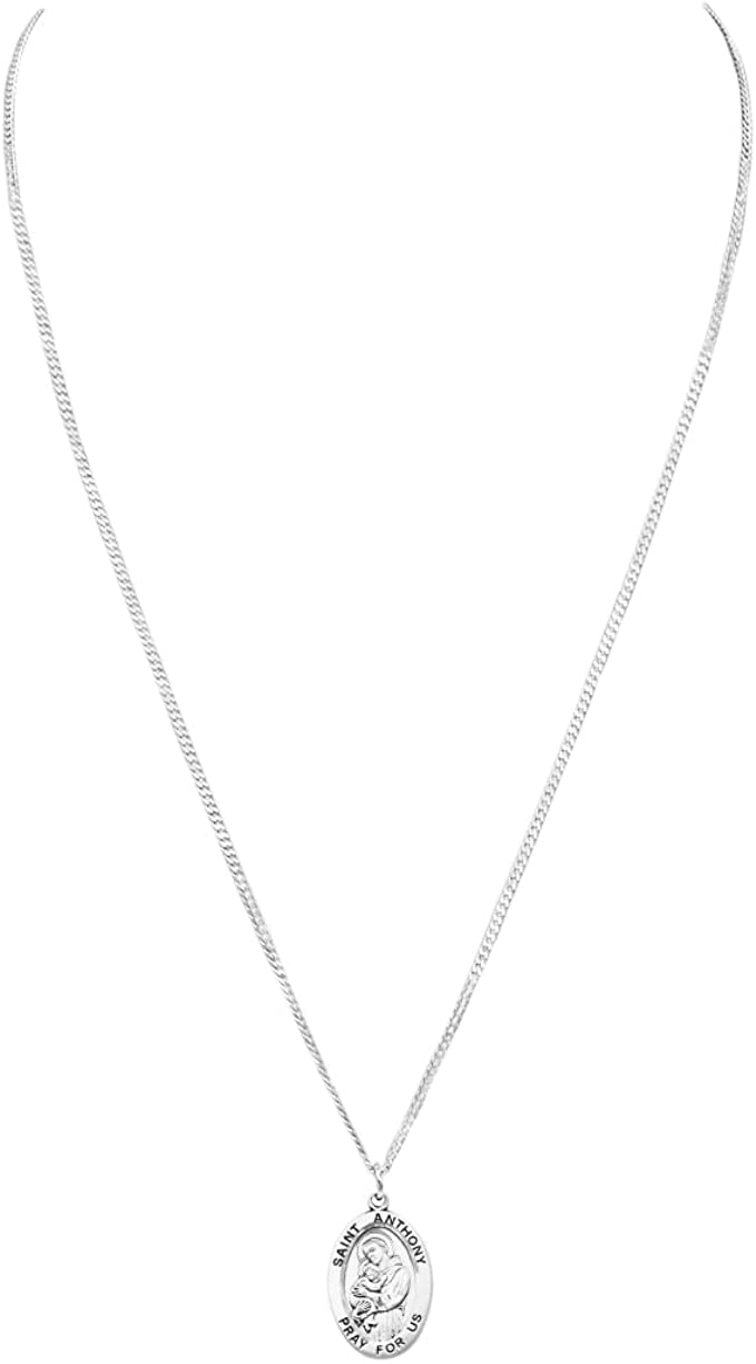 Sterling Silver Medal Pendant And Curb Chain Necklace, 24" (Saint Anthony)