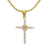 Stunning Religious Cubic Zirconia Crystal Cross Pendant 24K Dipped Gold Rope Chain Necklace, 18" with Anti-tarnish Protection