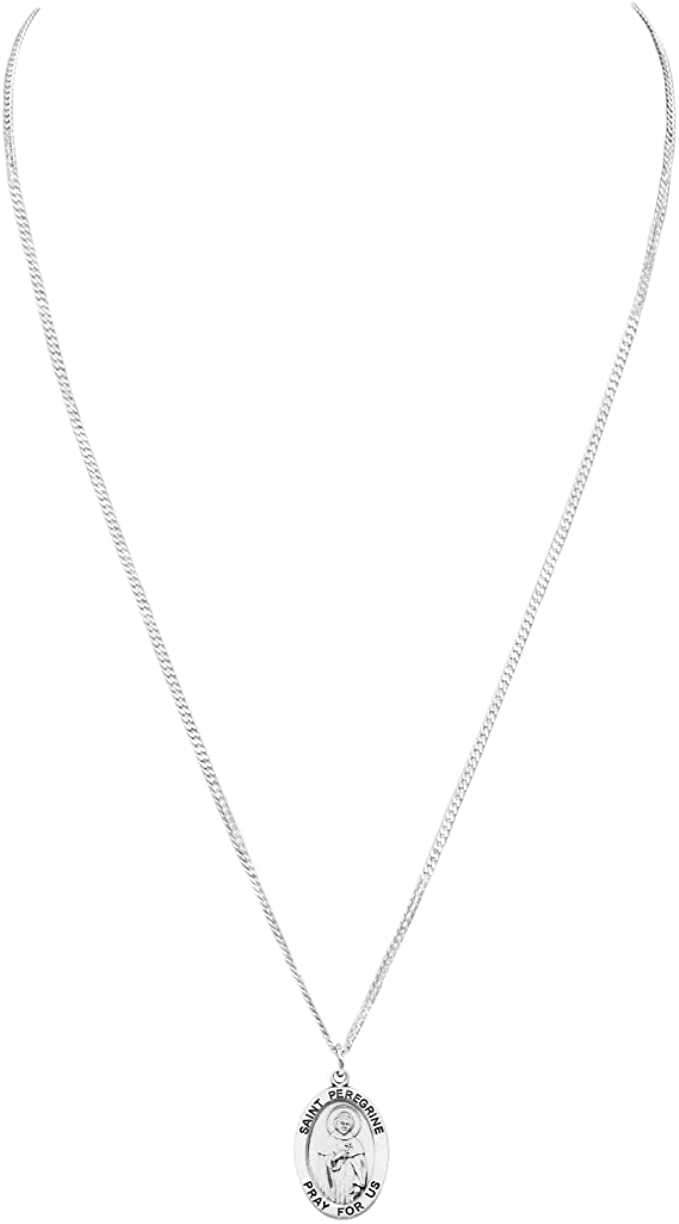 Sterling Silver Medal Pendant And Curb Chain Necklace, 24" (Saint Peregrine)