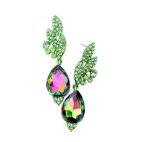 Elegant Glass Crystal Teardrop Pave Rhinestone Statement Drop Post Back Earrings, 2" (Rainbow Vitrail Crystal Gold Tone)