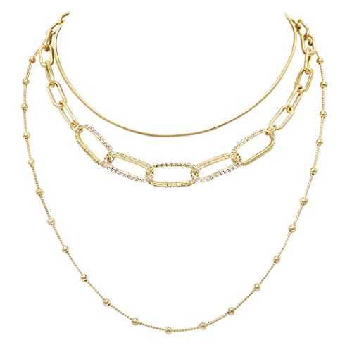 Chic Polished Multi-Strand Metal Links Chain Necklace, 21"+3" Extender (Gold Tone)