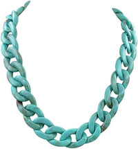 Chunky And Colorful Turquoise Acrylic Resin Links Curb Chain Necklace, 18"+2.5" Extender