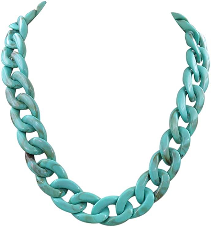 Chunky And Colorful Turquoise Acrylic Resin Links Curb Chain Necklace, 18"+2.5" Extender