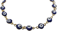 Stylish Gold Tone And Blue Glass Bead Evil Eye Protective Talisman Stainless Steel Link Chain Bracelet, 9"+1.5" Extender