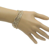 Beaded Stretch Bracelet Set of 5 Two Tone Gold and Silver Tone