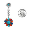 Western Style Colorful Statement Textured Metal Howlite Stone Flower Dangle Earrings, 2.62"
