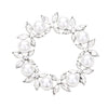 Stunning Floral Vibes Statement Crystal And Simulated Pearl Wreath Brooch, 2.5" (White Pearl Silver Tone Clear Crystal)